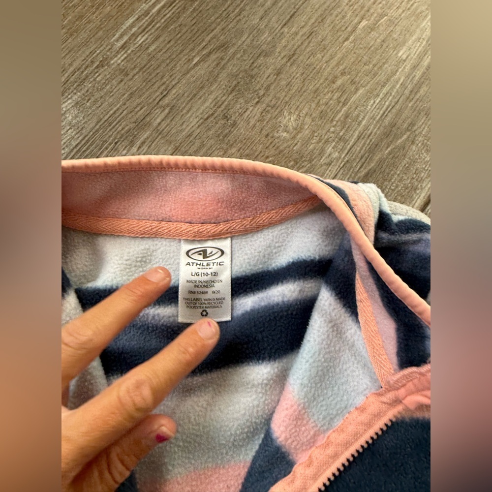 Striped Multi Color Quarter Zip Girls Pullover Sweatshirt Sweater Pink Blue L - Picture 4 of 6